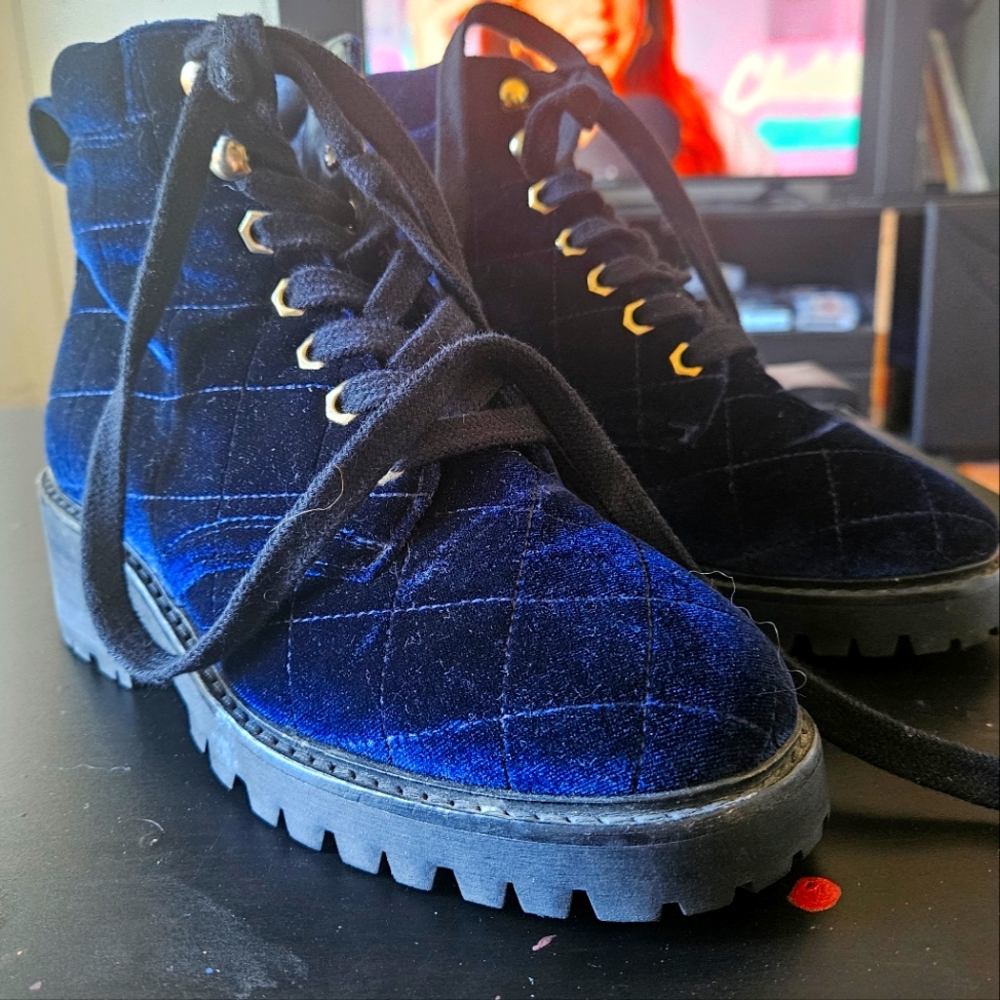 Navy Velvet Sandro Boots